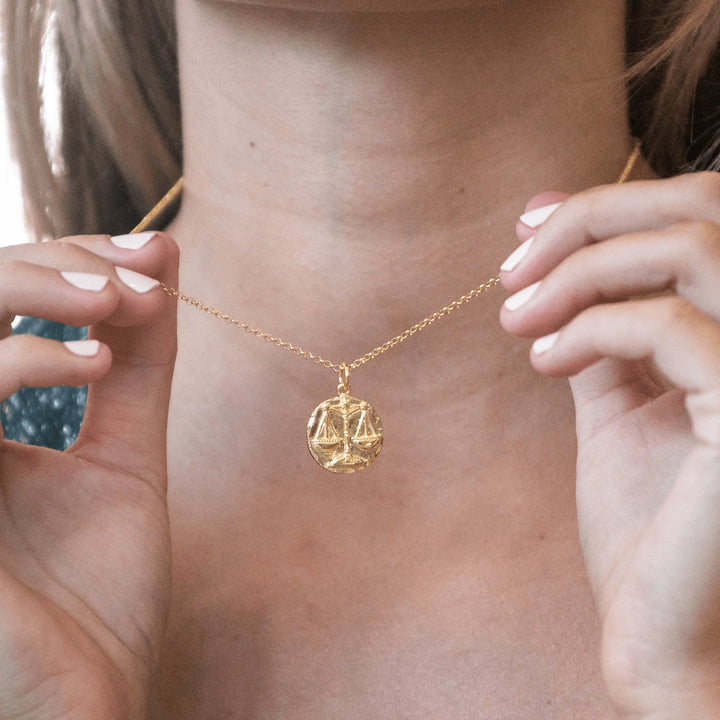 Engraved Gold Plated Libra Zodiac Necklace CNGLIB-1