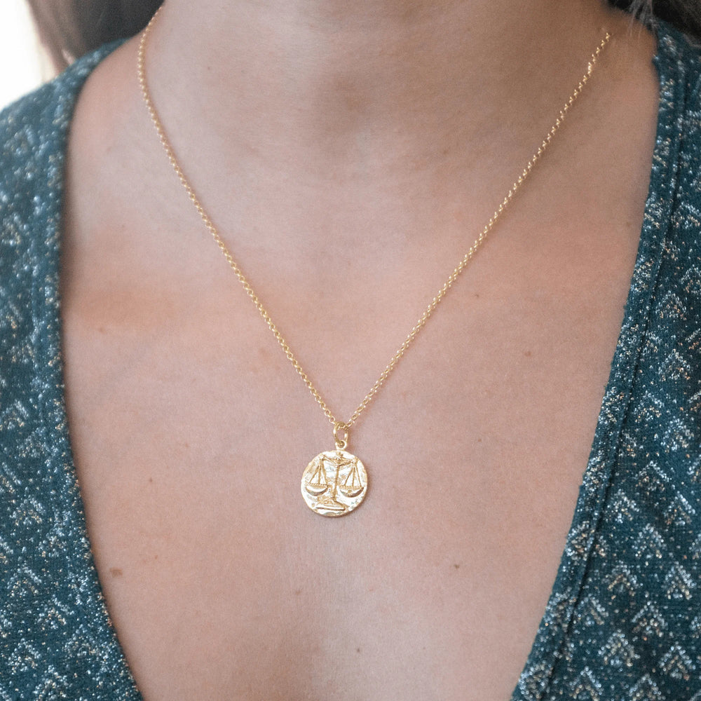 Engraved Gold Plated Libra Zodiac Necklace CNGLIB-1
