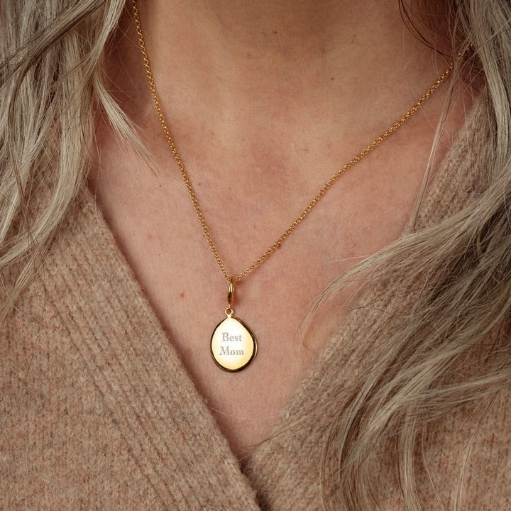 Engraved Gold Plated Pebble Medium Charm VCGPBM