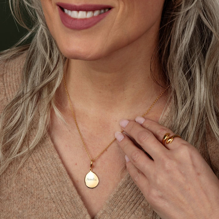 Engraved Gold Plated Pebble Medium Charm VCGPBM