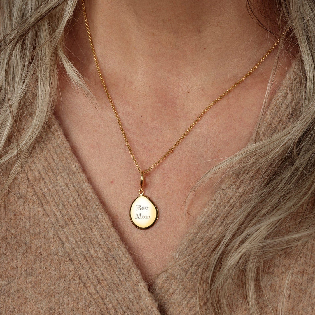 Engraved Gold Plated Pebble Medium Necklace VNGPBM-1