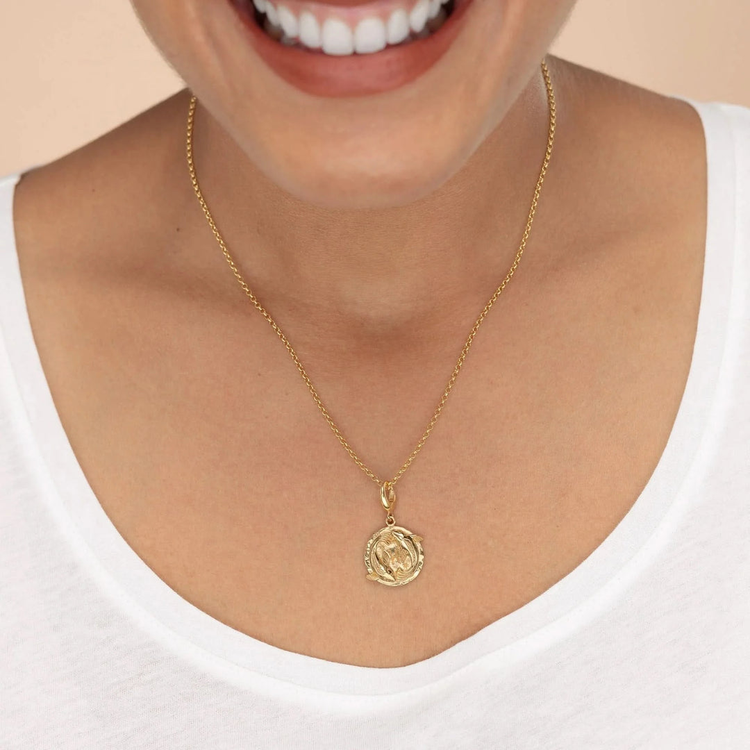 Engraved Gold Plated Pisces Zodiac Charm CGPIC