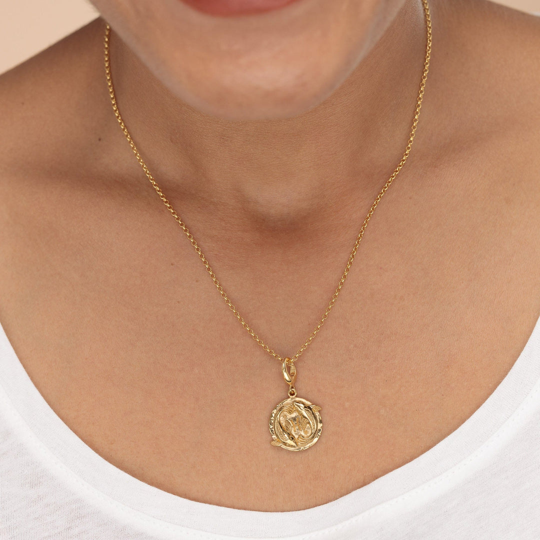 Engraved Gold Plated Pisces Zodiac Necklace CNGPIC-1