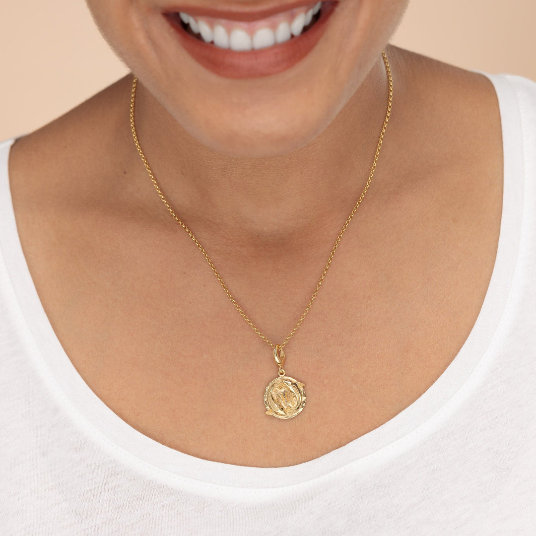 Engraved Gold Plated Pisces Zodiac Necklace CNGPIC-1