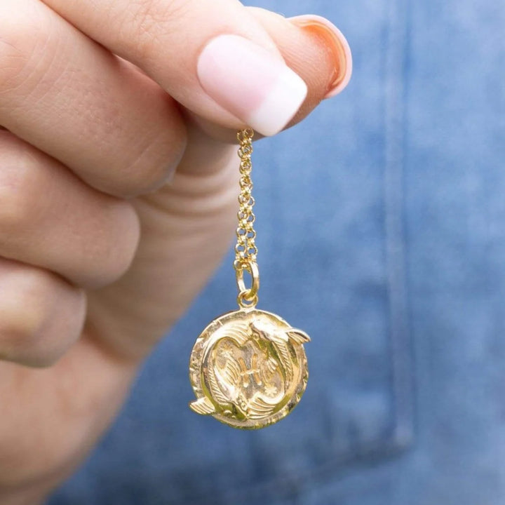 Engraved Gold Plated Pisces Zodiac Necklace CNGPIC-1