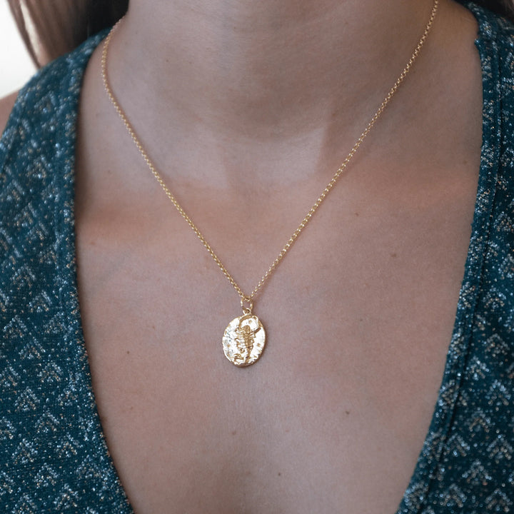 Engraved Gold Plated Scorpio Zodiac Necklace CNGCORP-1