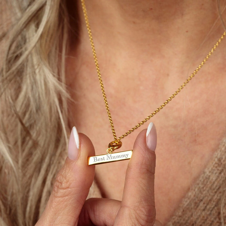 Engraved Gold Plated T Bar Necklace VCNGTBAR-1