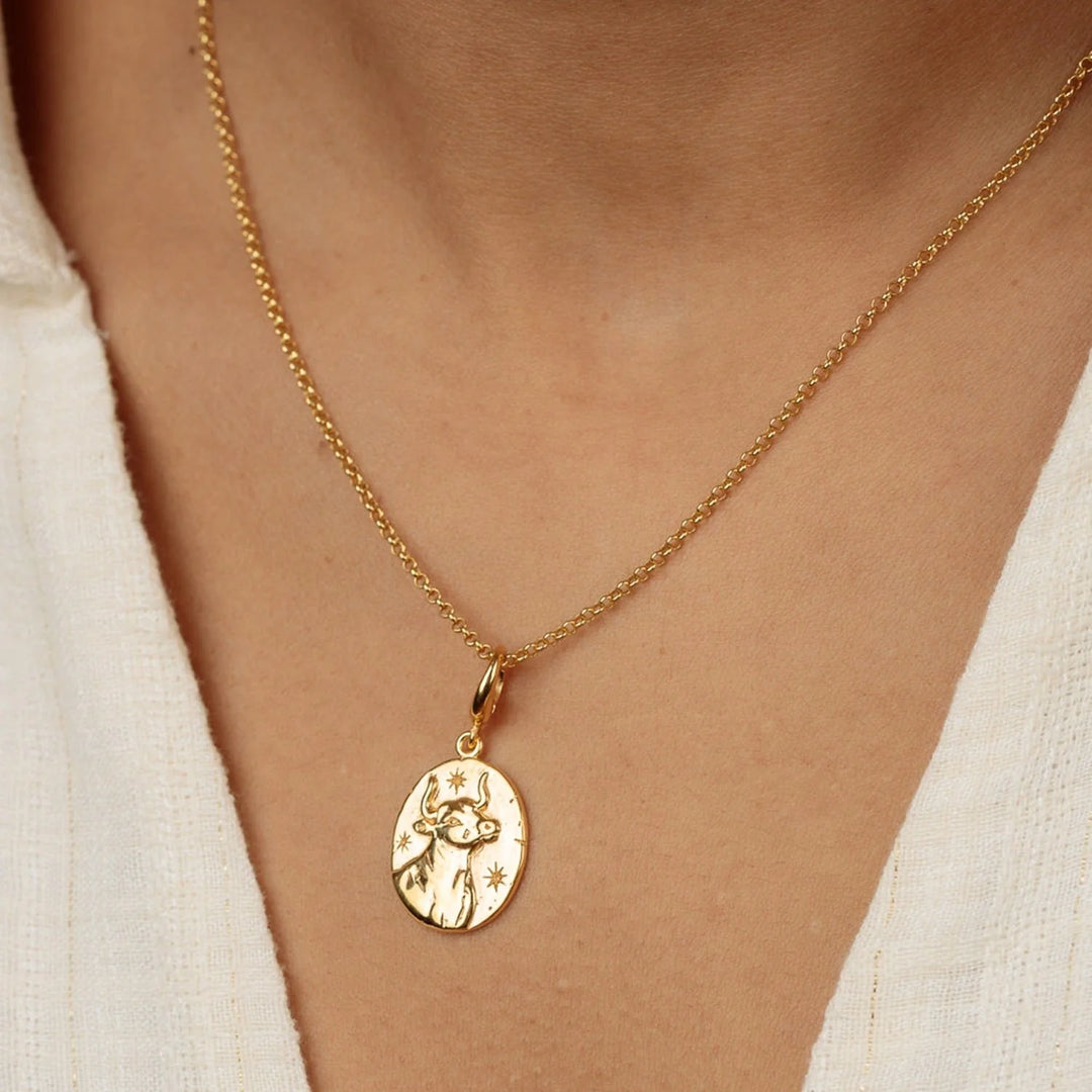 Engraved Gold Plated Taurus Zodiac Necklace CNGTAU-1