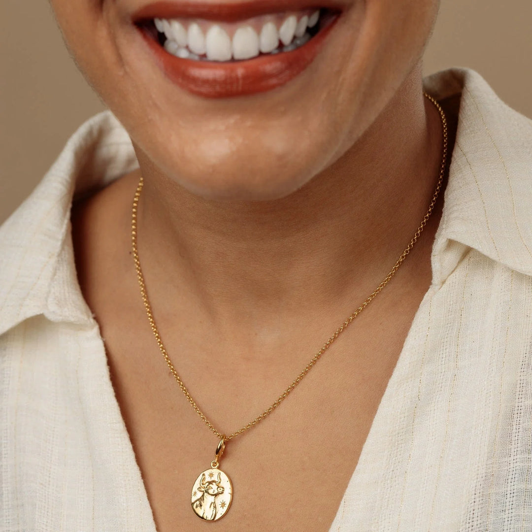 Engraved Gold Plated Taurus Zodiac Necklace CNGTAU-1