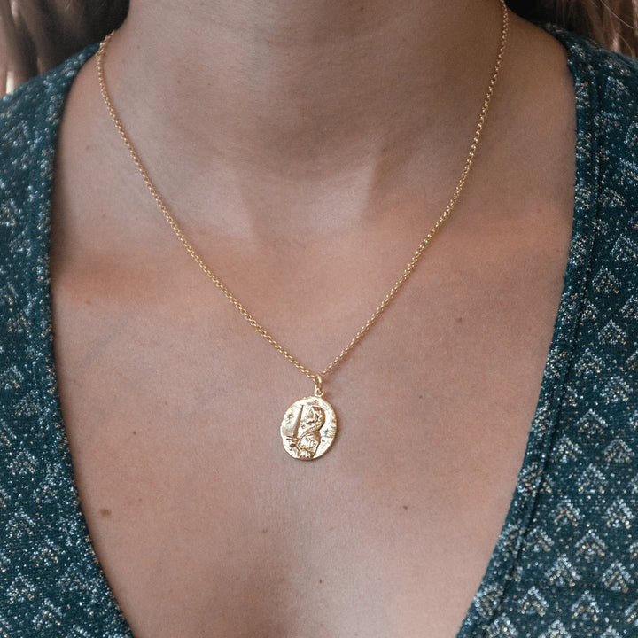 Engraved Gold Plated Virgo Zodiac Necklace CNGVIR-1
