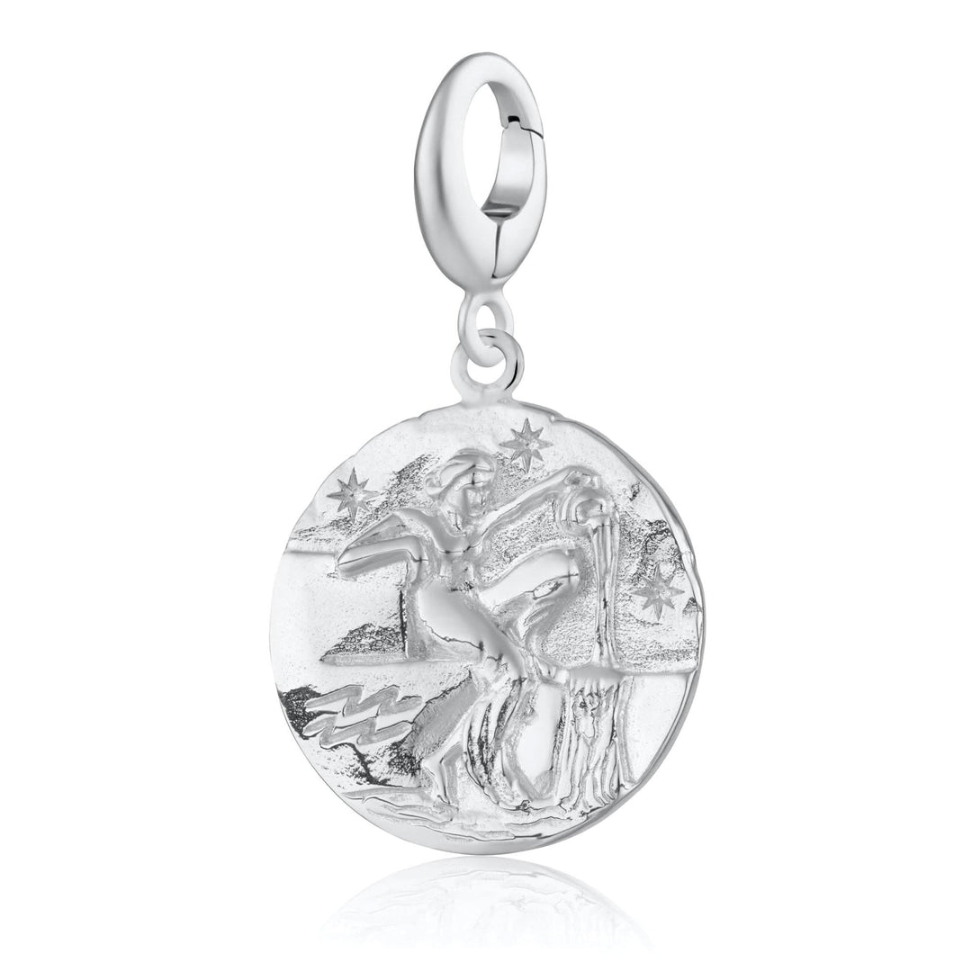 Engraved Silver Aquarius Zodiac Charm CSAQU