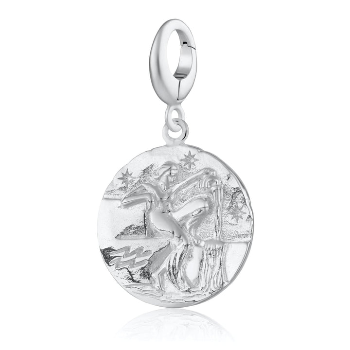 Engraved Silver Aquarius Zodiac Charm CSAQU