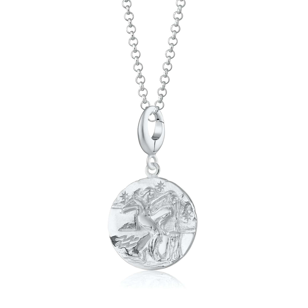 Engraved Silver Aquarius Zodiac Necklace CNSAQU-1