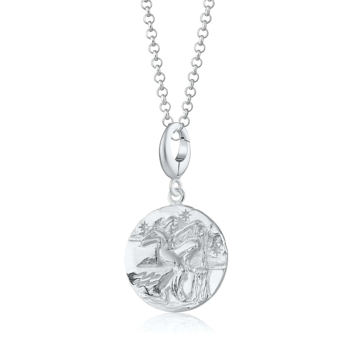 Engraved Silver Aquarius Zodiac Necklace CNSAQU-1