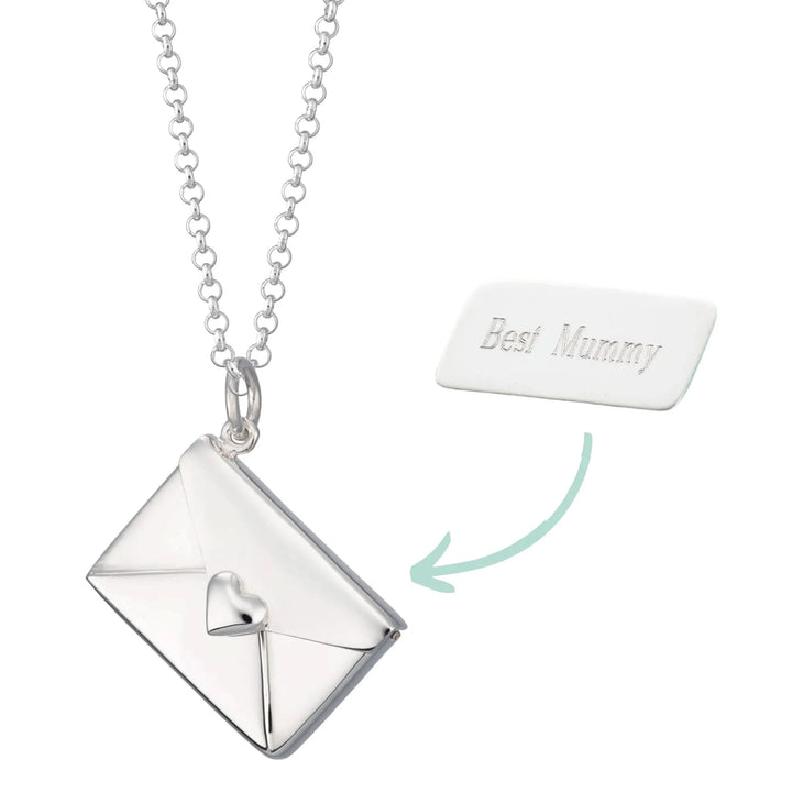 Engraved Silver Envelope Necklace with Insert VCNSEV-2