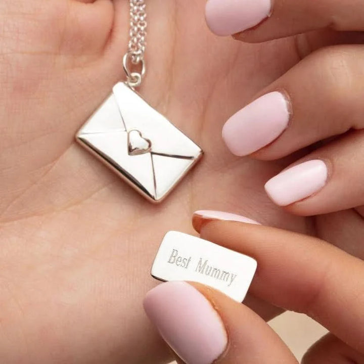 Engraved Silver Envelope Necklace with Insert VCNSEV-2
