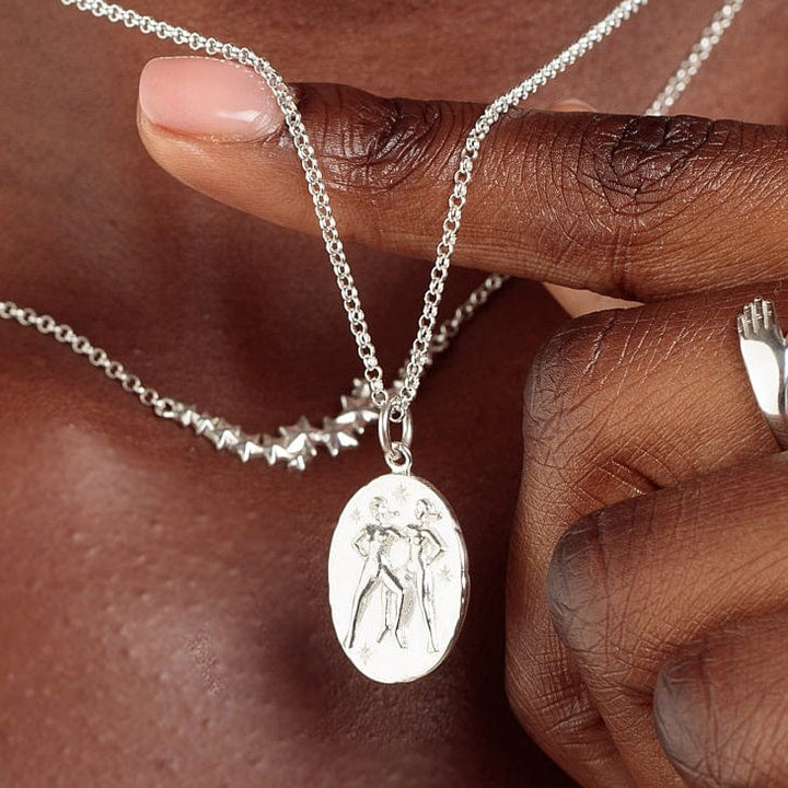 Engraved Silver Gemini Zodiac Necklace CNSGEM-1