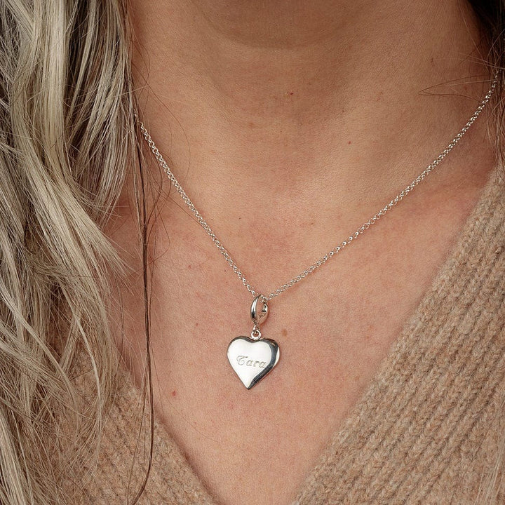 Engraved Silver Heart Medium Necklace VNSHM-13