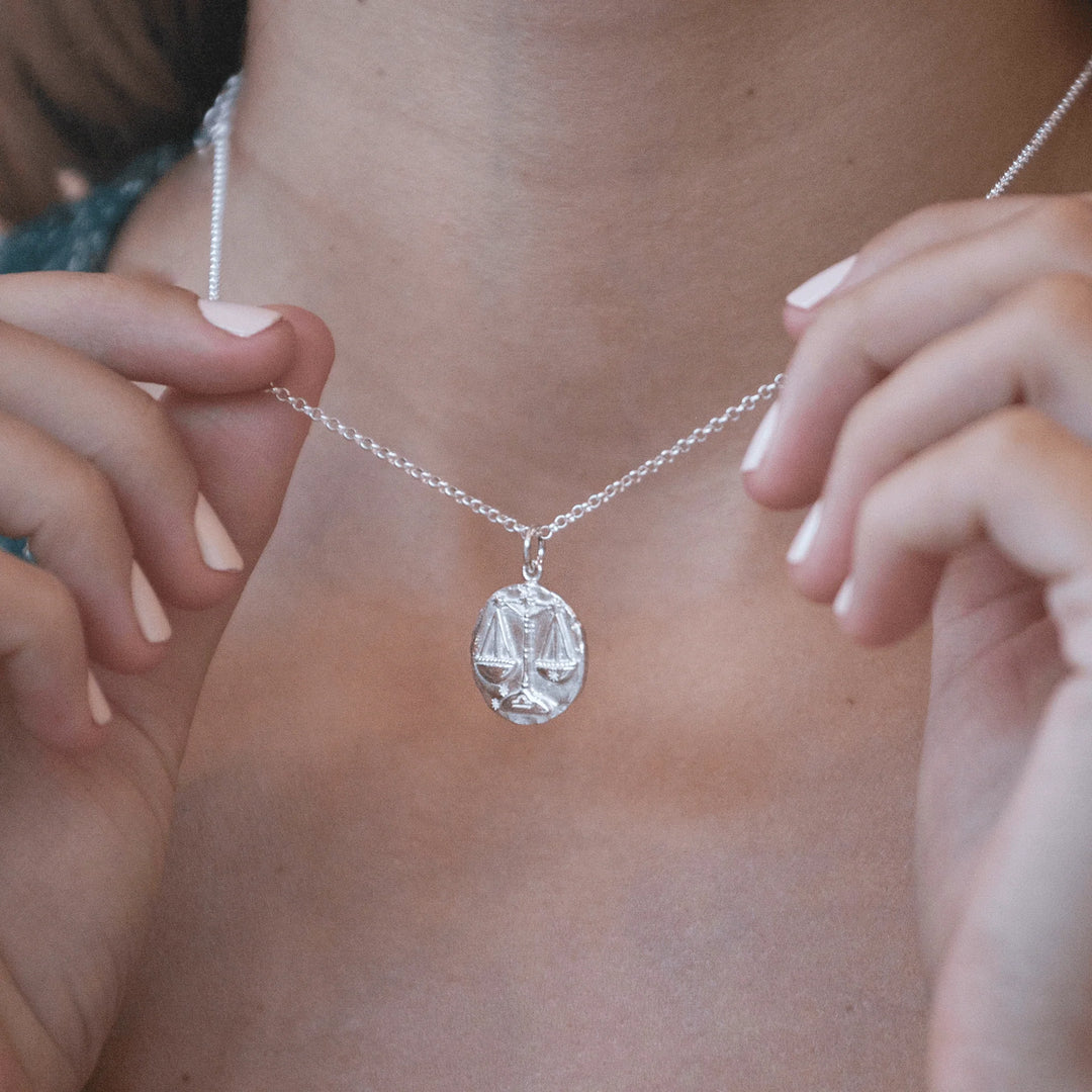 Engraved Silver Libra Zodiac Necklace CNSLIB-1