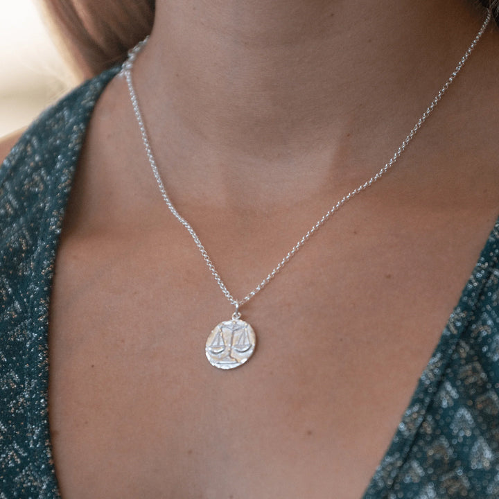 Engraved Silver Libra Zodiac Necklace CNSLIB-1