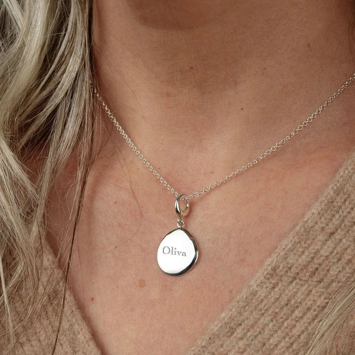 Engraved Silver Pebble Medium Charm VCSPBM