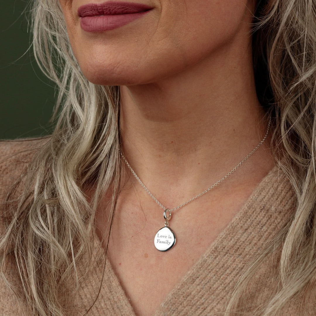 Engraved Silver Pebble Medium Charm VCSPBM