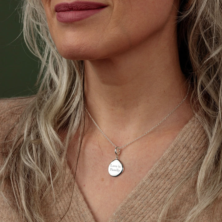 Engraved Silver Pebble Medium Charm VCSPBM