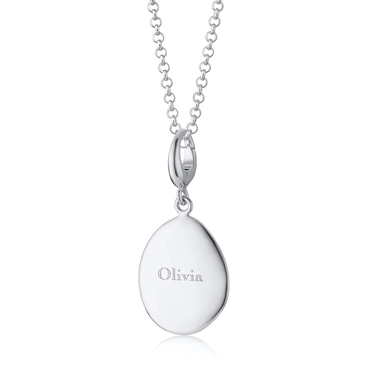 Engraved Silver Pebble Medium Necklace VNSPBM-13