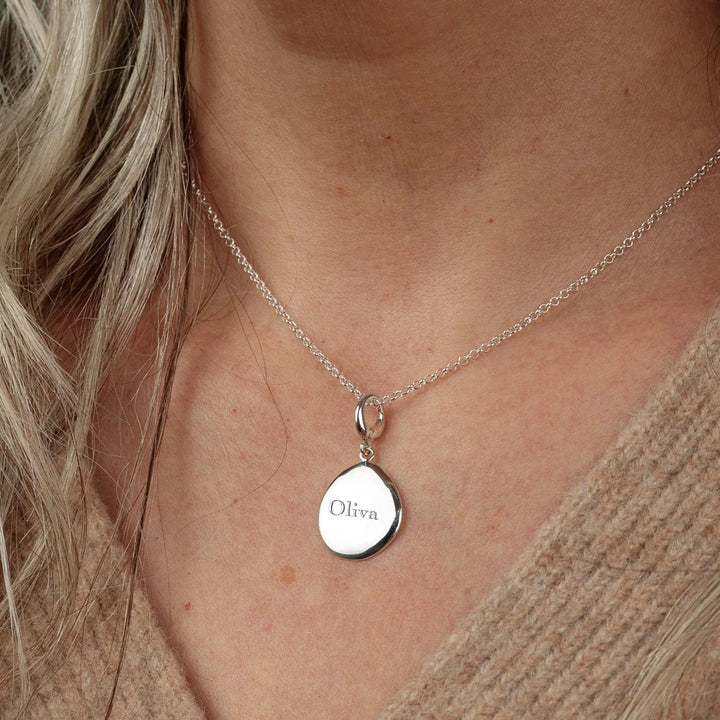 Engraved Silver Pebble Medium Necklace VNSPBM-13