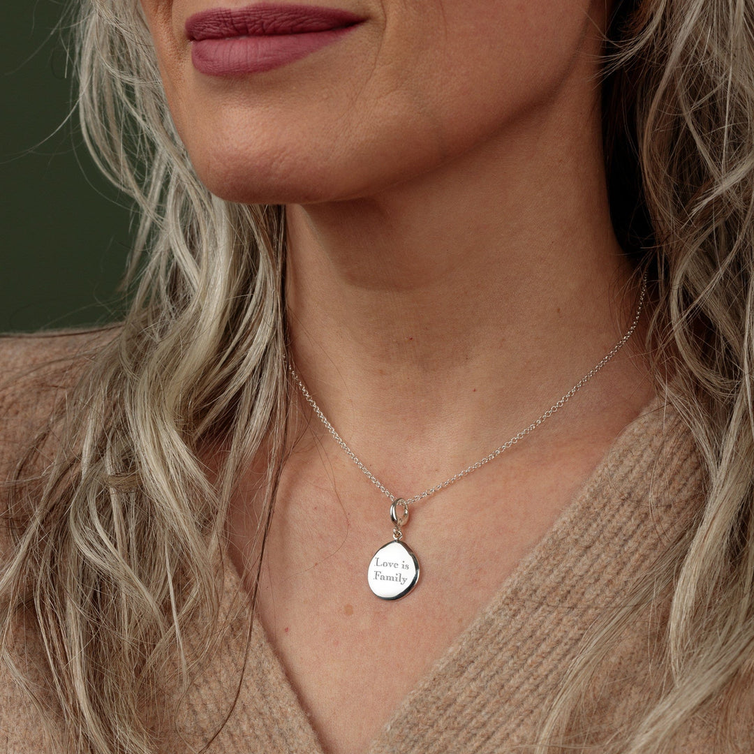 Engraved Silver Pebble Medium Necklace VNSPBM-13