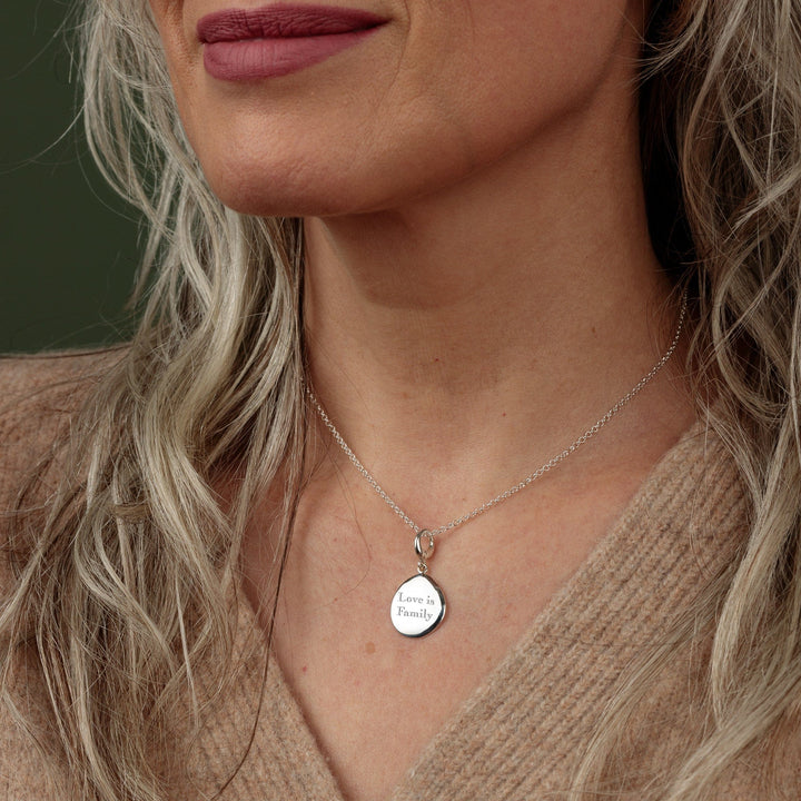 Engraved Silver Pebble Medium Necklace VNSPBM-13
