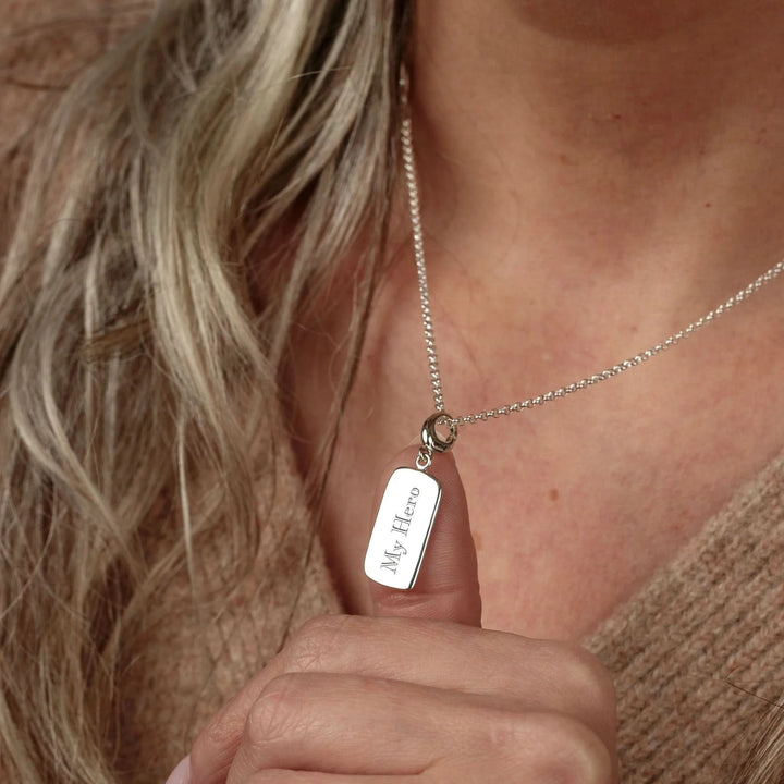 Engraved Silver Rectangle Tag Charm VCSTWS