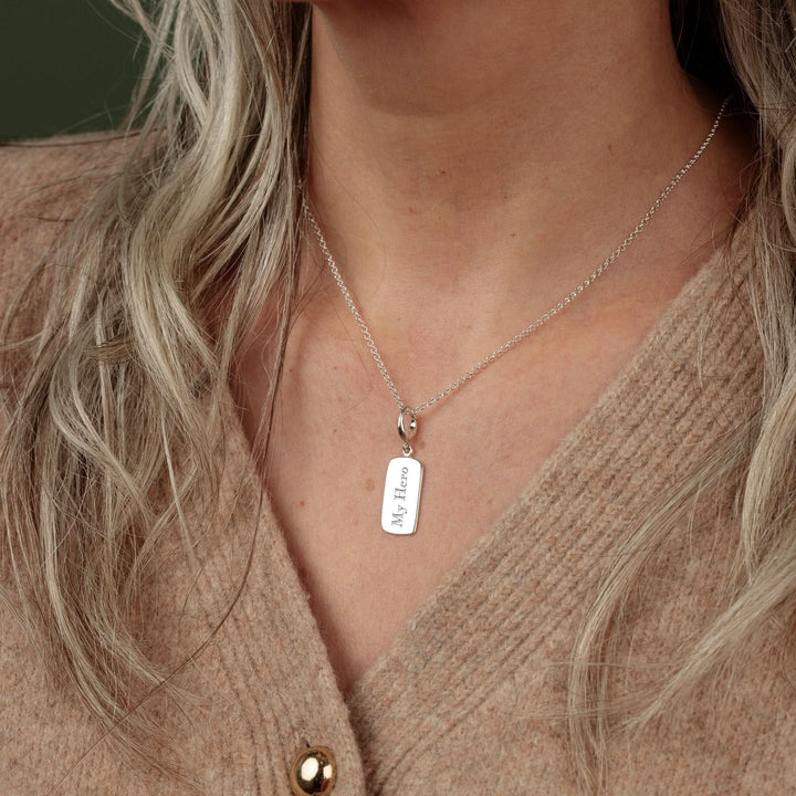 Engraved Silver Rectangle Tag Charm VCSTWS