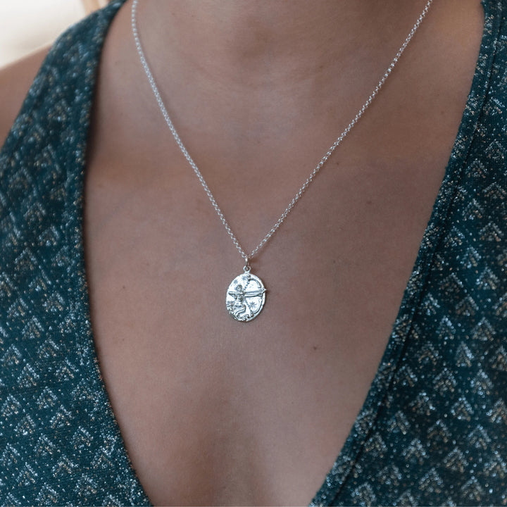 Engraved Silver Sagittarius Zodiac Necklace CNSSAG-1