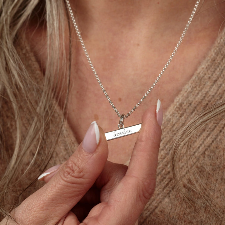 Engraved Silver T Bar Necklace VCNSTBAR-1