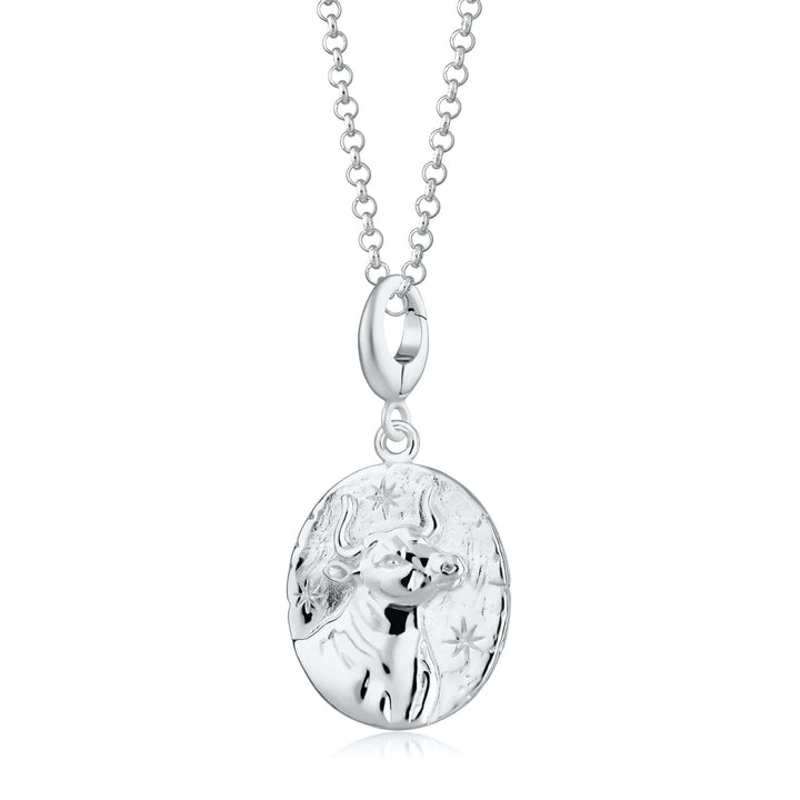 Engraved Silver Taurus Zodiac Necklace CNSTAU-1