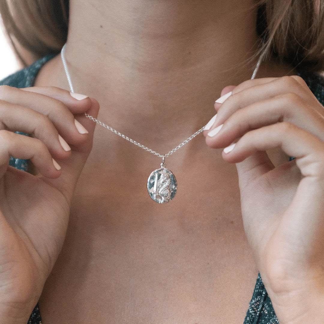 Engraved Silver Virgo Zodiac Necklace CNSVIR-1