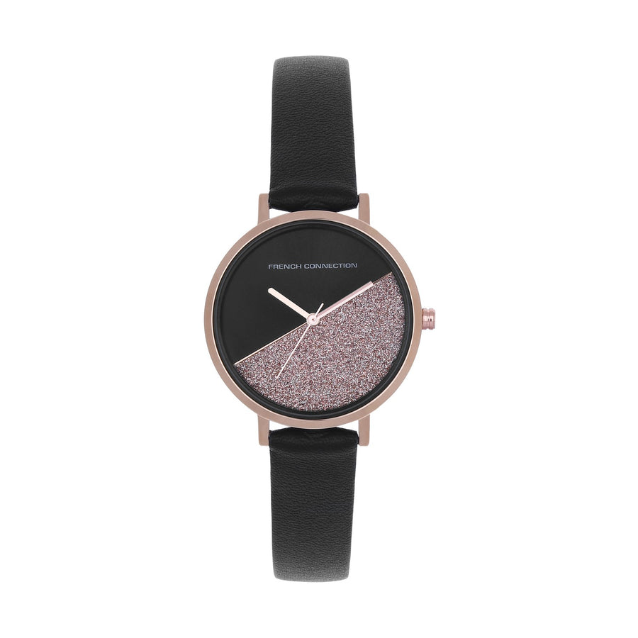 French Connection Black Strap Watch Glitter Dial FCN0008A-R