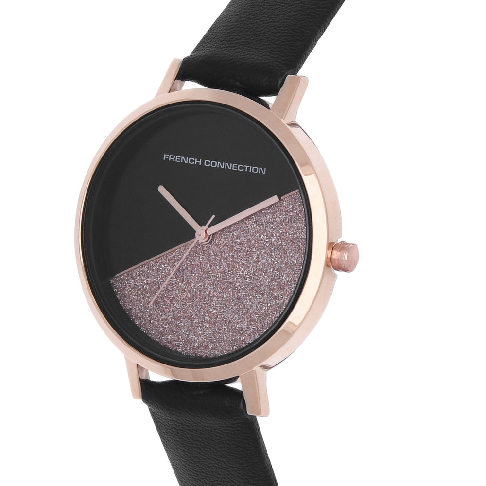 French Connection Black Strap Watch Glitter Dial FCN0008A-R