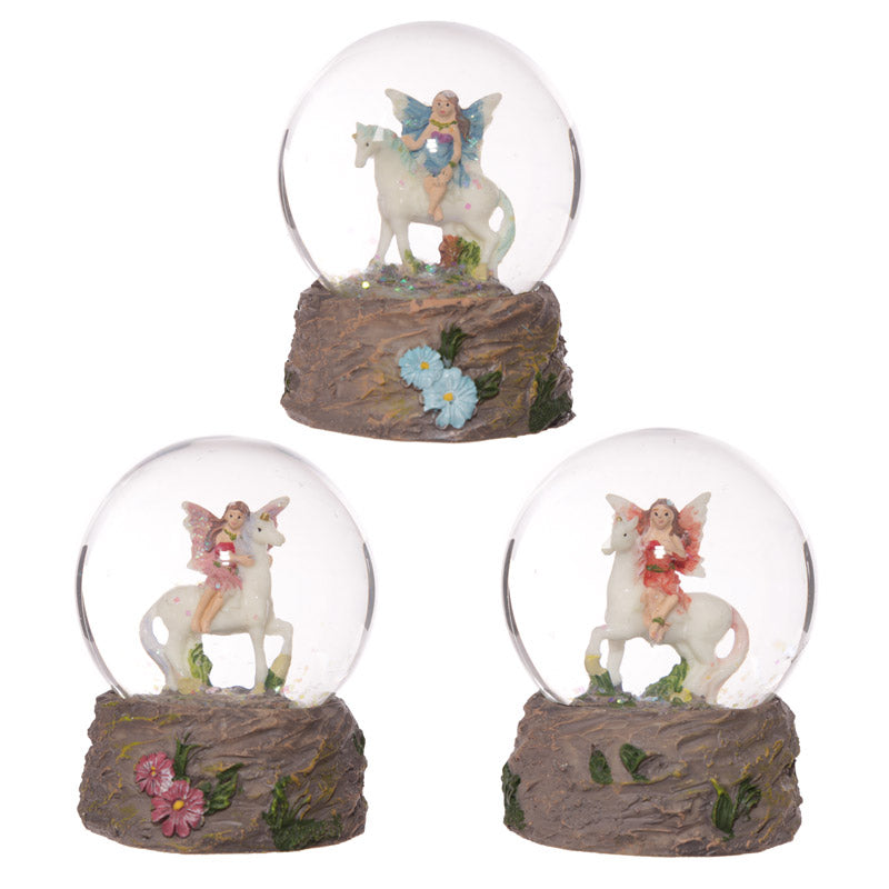 Flower Fairy Riding Unicorn Snow Globe FY326