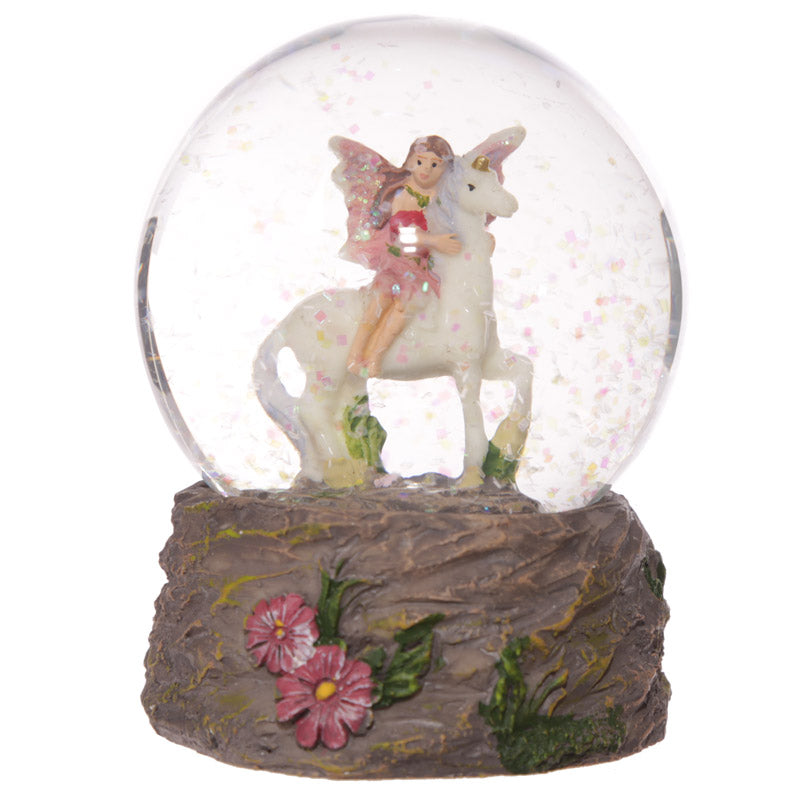 Flower Fairy Riding Unicorn Snow Globe FY326