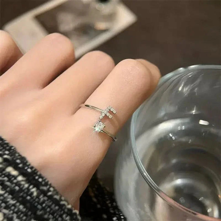 Diamond Initial Letter Silver Ring