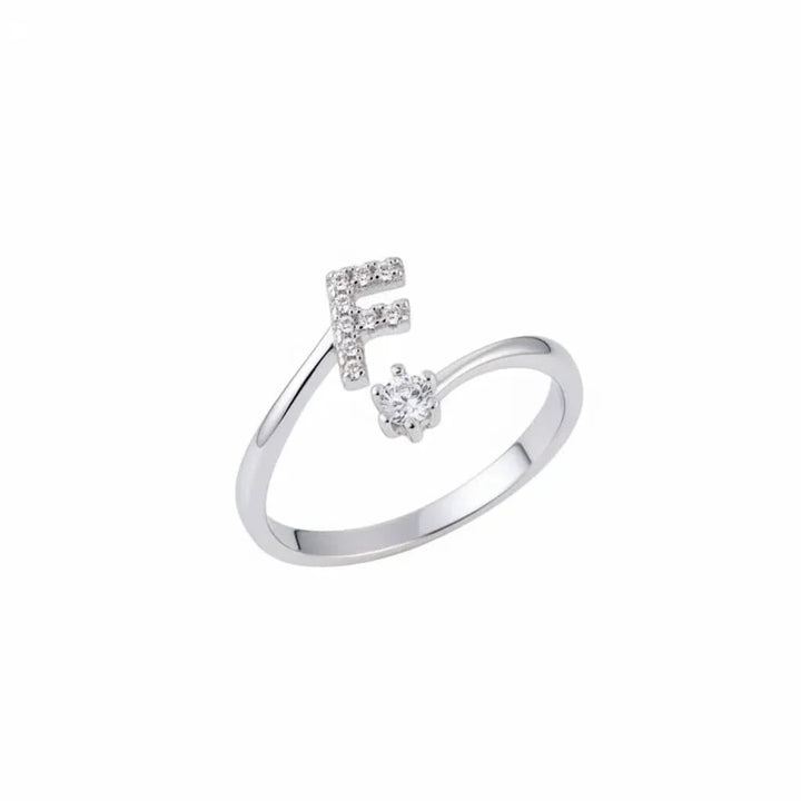 Diamond Initial Letter Silver Ring