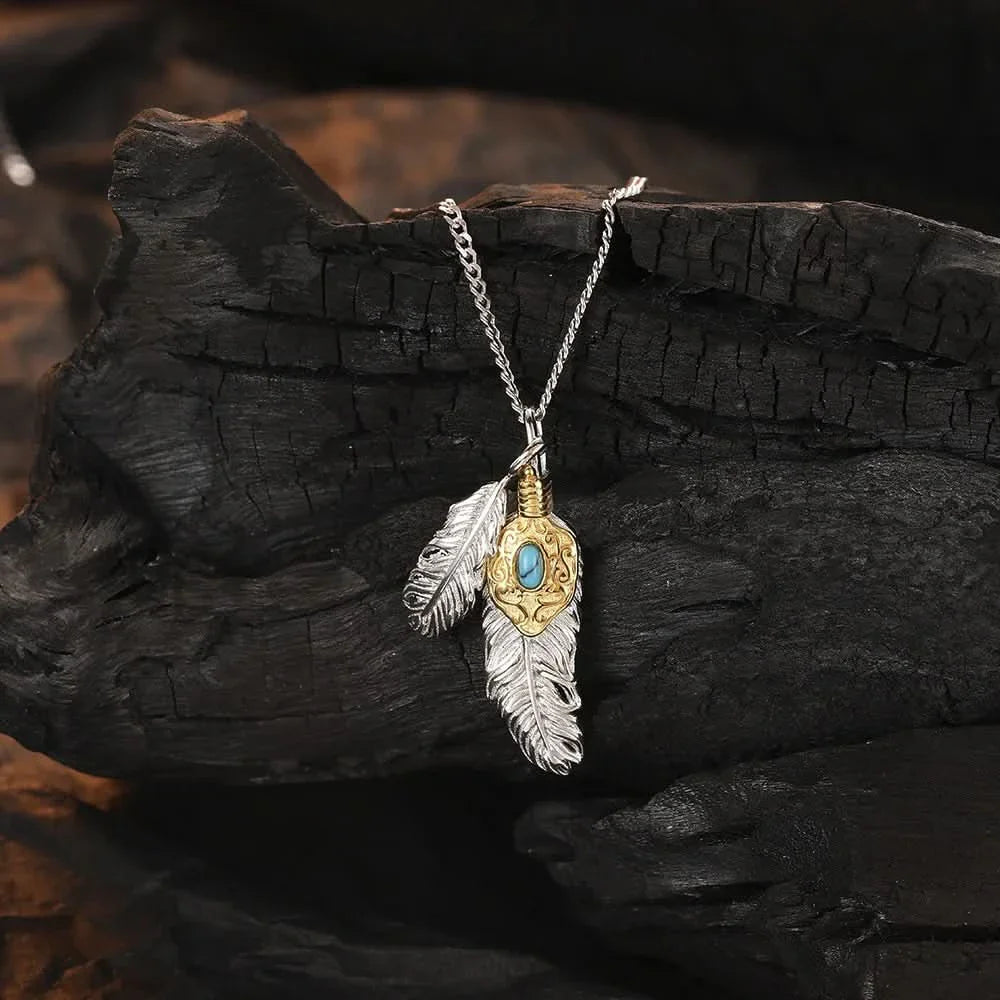 Feather Charm Turquoise Necklace