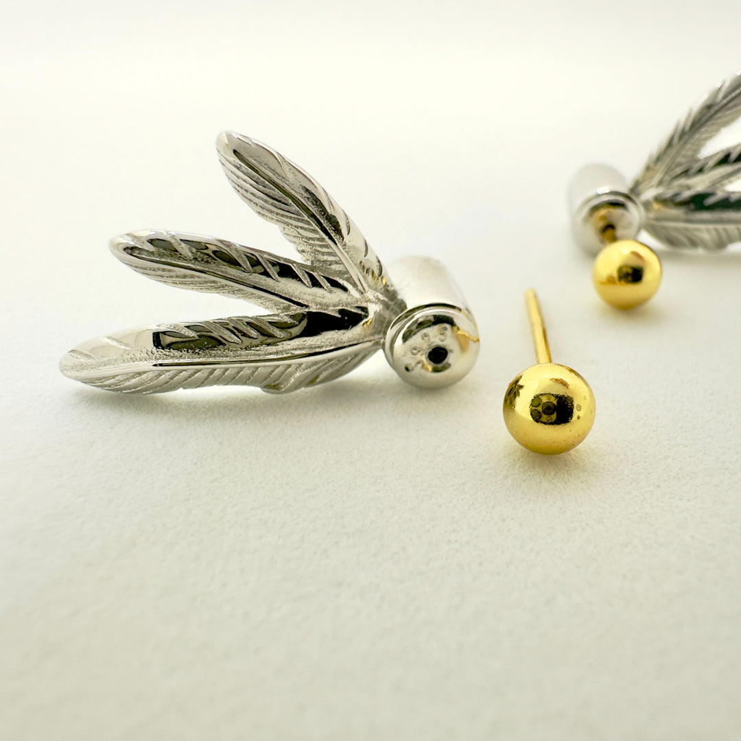 Feather Silver Stud Earrings