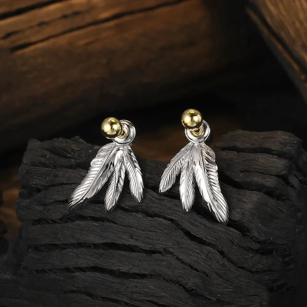 Feather Silver Stud Earrings