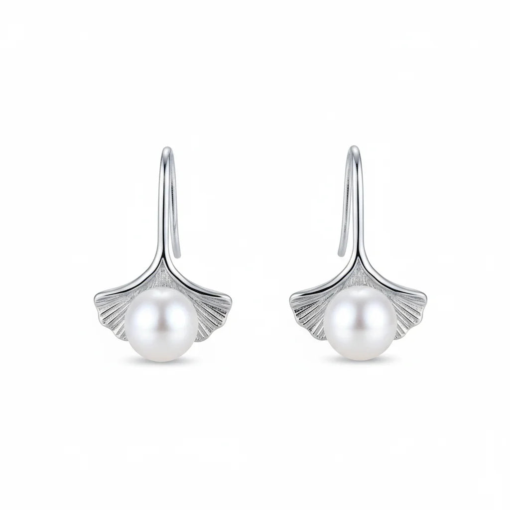 Fresh Water Pearl Ginkgo Leaf Earring