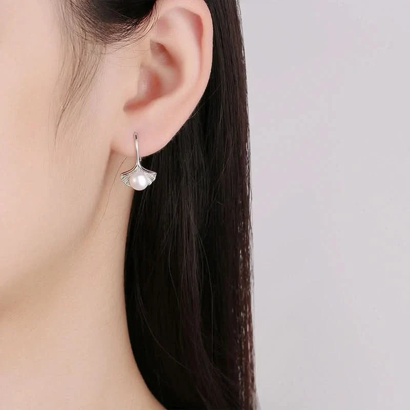 Fresh Water Pearl Ginkgo Leaf Earring