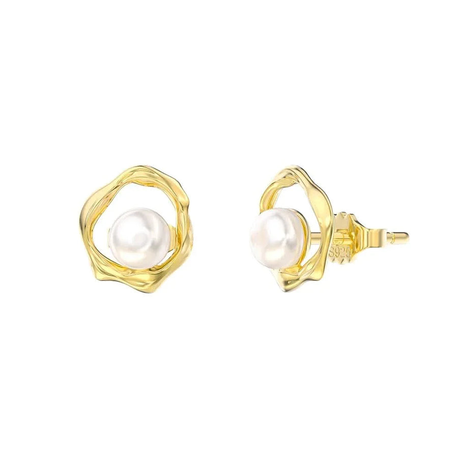 Freshwater Round Pearl Gold Stud Earrings
