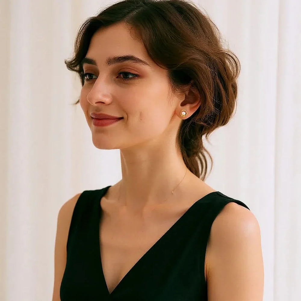 Freshwater Round Pearl Gold Stud Earrings